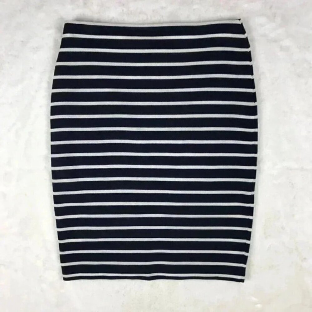 JOA LA Navy Striped Zip Front Pencil Skirt NWOT Size Large